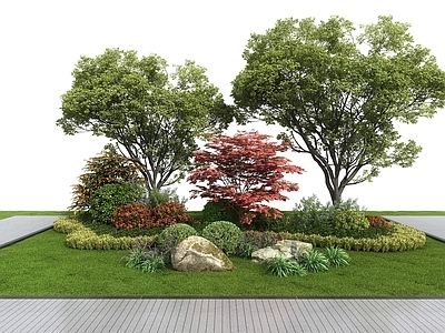 现代植物堆 景观树 灌木带 灌木球 草地 红叶石楠球 丁香 海桐球 朴树