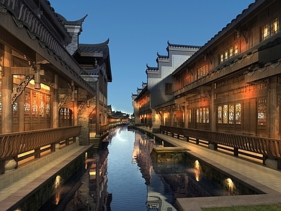 中式古建筑 商业区 湖边古建 仿古建筑3d模型