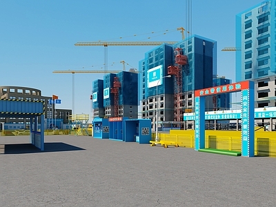 现代工地楼盘建筑外观 施工场地3d模型