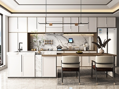 新中式开放式厨房 橱柜 厨具 吧台3d模型