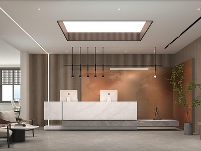 现代公司大堂 办公前台 背景墙3d模型