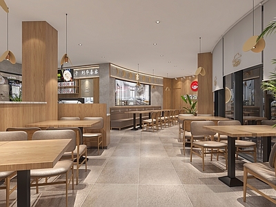 现代水饺店 点餐牌 吊灯 快餐椅 收银台 冰柜 快餐柜 扫描仪