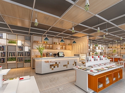 现代书店 收银台 水吧区 书柜 导柜 休息区3d模型