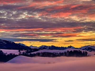 晚霞天空 雪景 风景