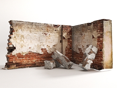 现代残破的砖墙3d模型