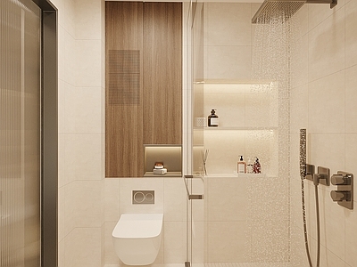 现代奶油风卫生间3d模型