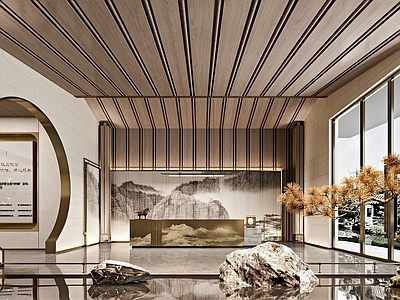 新中式售楼处大堂3d模型