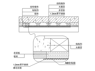 墙面镜子玻璃安装节点 施工图