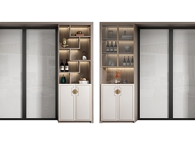 新中式酒柜 推拉门3d模型