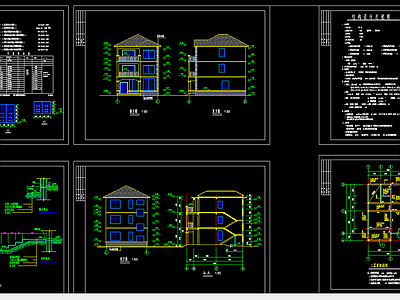 3层别墅建筑结构图 施工图