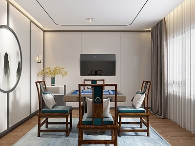 新中式棋牌室3d模型