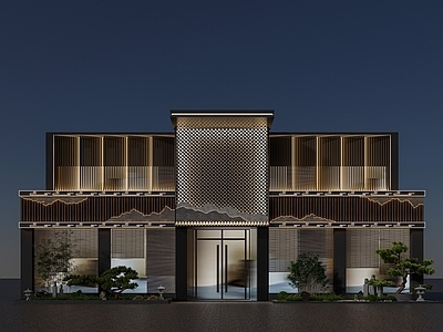 新中式茶馆门头门面3d模型