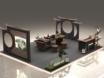 新中式售楼处展厅 展台3d模型