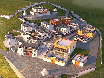 藏式寺庙 藏式建筑 藏式广场 布达拉宫3d模型