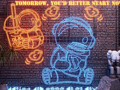 现代宇航员霓虹灯 太空人装饰灯 卡通霓虹灯3d模型