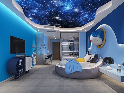 现代卡通哆啦a梦主题客房3d模型