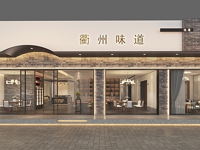 新中式中餐厅门头门面3d模型