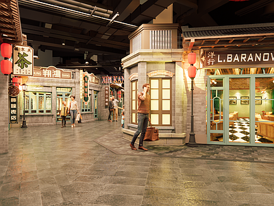 新中式商场空间su模型下载