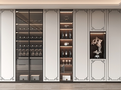 新中式酒柜 玻璃酒柜 装饰柜 餐边柜 储物柜3d模型