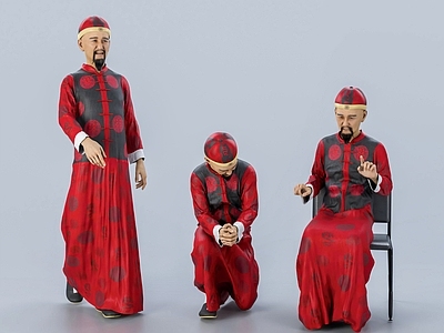 中式清朝商人 店铺老板 当铺老板 跪拜的人3d模型