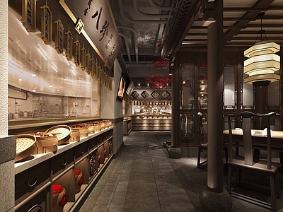 中式中餐厅 明档小厅 景观 收银台3d模型