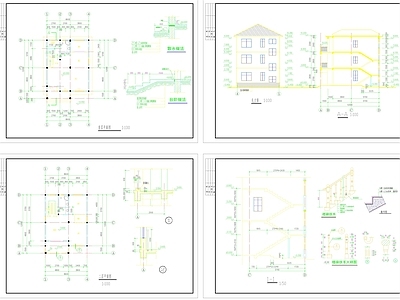 三层砖混结构别墅建筑 结构图 300平米 CAD 施工图