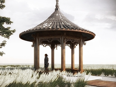 中式亭子 休闲亭 凉亭 圆形亭 穹顶亭 景观亭3d模型