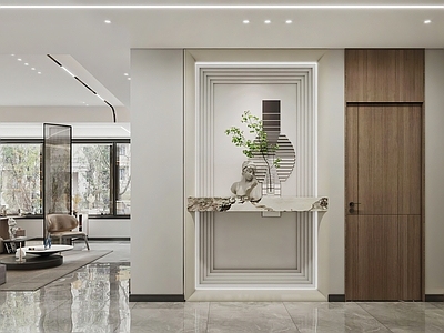 现代玄关 对景墙 入户摆件 端景台3d模型