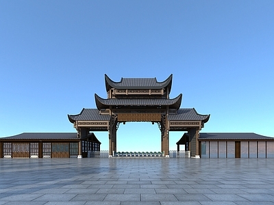 中式公园大门 景区大门 门头入口3d模型