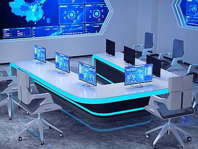 现代科技感办公桌椅组合3d模型