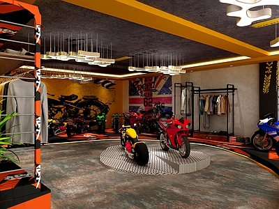 工业风摩托车展厅 机车展厅3d模型