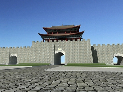 中式城门 城墙 阁楼3d模型