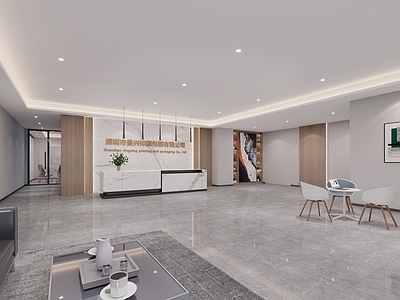 现代公司大堂 前台 背景墙3d模型