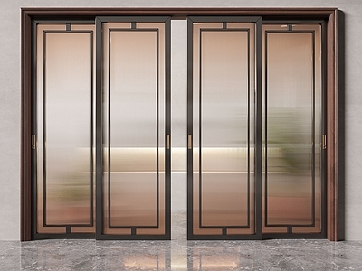 新中式推拉门 长虹玻璃移门3d模型
