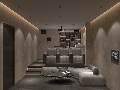 侘寂家居影音室 投影仪 音箱 点歌机 吧台3d模型