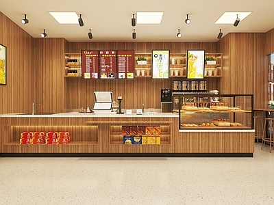 现代奶茶店 饮品 冰柜 备餐区 单层 收银