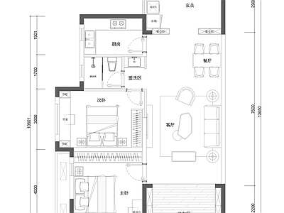 家装室内设计改造方案施工图  两室一厅 平层