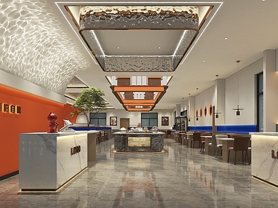 现代烤肉自助餐厅 桌椅 冰柜 墙饰