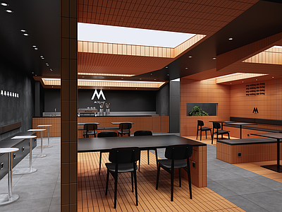 SU悬赏模型 现代风格咖啡甜品店 餐桌椅组合 射灯 工作台