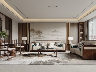 新中式别墅客餐厅 拐角【ID:1124315273】