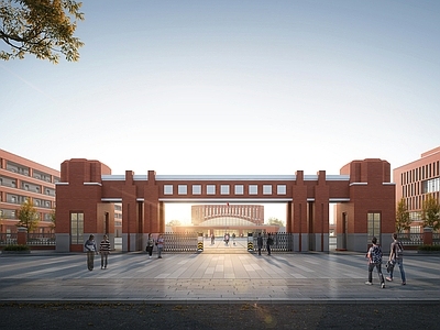 现代学校大门su模型现代小区入口大门su模型现代住宅入口门头su模型