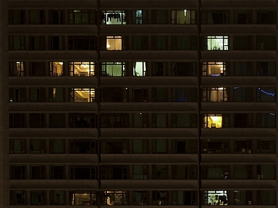 建筑外立面窗户夜景 夜晚