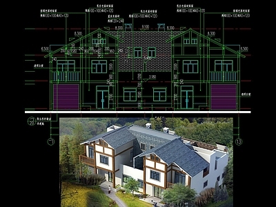 欧式两层双拼别墅建筑 施工图