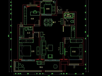 北欧风格三室两厅110㎡家装 施工图 平层