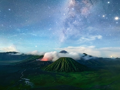 火山星星夜景 夜晚天空