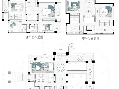 1200平双拼别墅平面图 彩平图  四室两厅 三层别墅