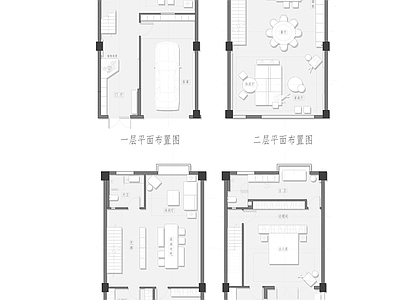 300平连排别墅平面图 彩平图  四室两厅