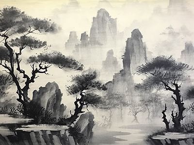 中式水墨山水画 壁画 壁纸 墙布 墙纸 装饰画 中式水壁画