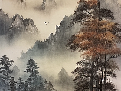 中式水墨山水画 壁画 壁纸 墙布 墙纸 装饰画 中式山水壁画