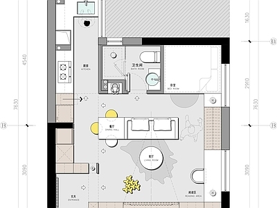 平层家装平面布置图 一室一厅 小户型 彩平图